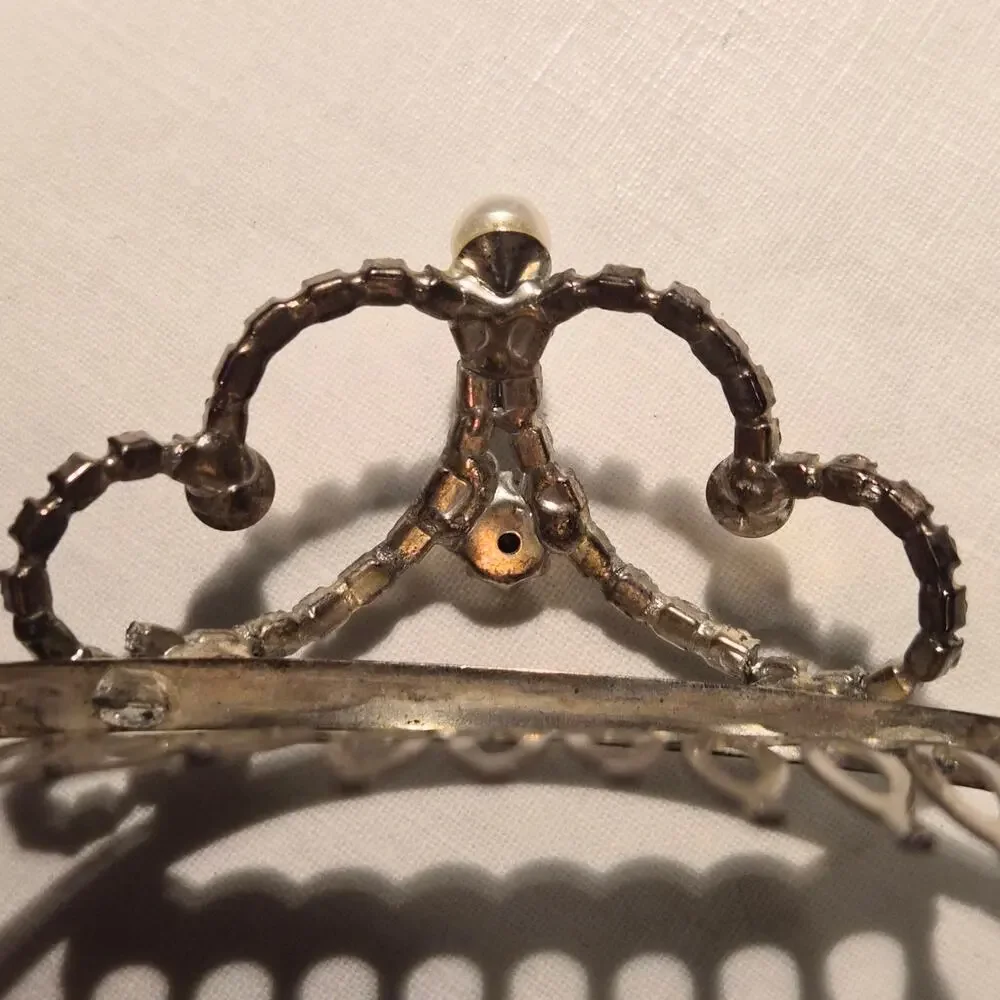 Vintage Y2K Rhinestone‎ Pearl Tiara Hair Comb Princess Fairycore Bridal Crown